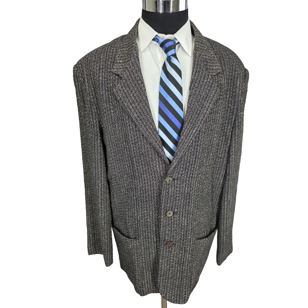 City Streets Tweed Blazer Jacket Men 44 LT Gray Sports Coat 3 Buttons Wool Blend
